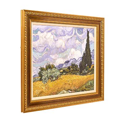 American Art Décor Ornate Framed "Wheat Field with Cypresses" Canvas Print by Vincent van Gogh