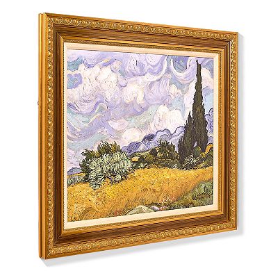 American Art Décor Ornate Framed "Wheat Field with Cypresses" Canvas Print by Vincent van Gogh