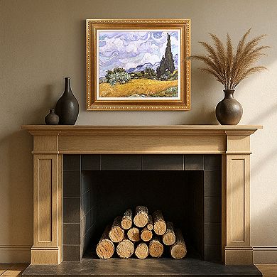 American Art Décor Ornate Framed "Wheat Field with Cypresses" Canvas Print by Vincent van Gogh