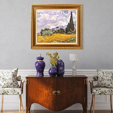 American Art Décor Ornate Framed "Wheat Field with Cypresses" Canvas Print by Vincent van Gogh