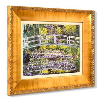 American Art Décor Ornate Framed "Water Lilies with Bridge" Canvas Print by Claude Monet