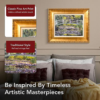 American Art Décor Ornate Framed "Water Lilies with Bridge" Canvas Print by Claude Monet