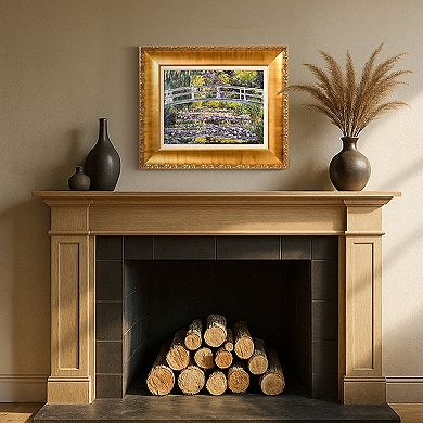 American Art Décor Ornate Framed "Water Lilies with Bridge" Canvas Print by Claude Monet