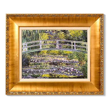 American Art Décor Ornate Framed "Water Lilies with Bridge" Canvas Print by Claude Monet