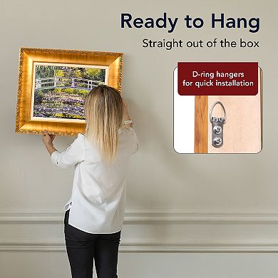 American Art Décor Ornate Framed "Water Lilies with Bridge" Canvas Print by Claude Monet