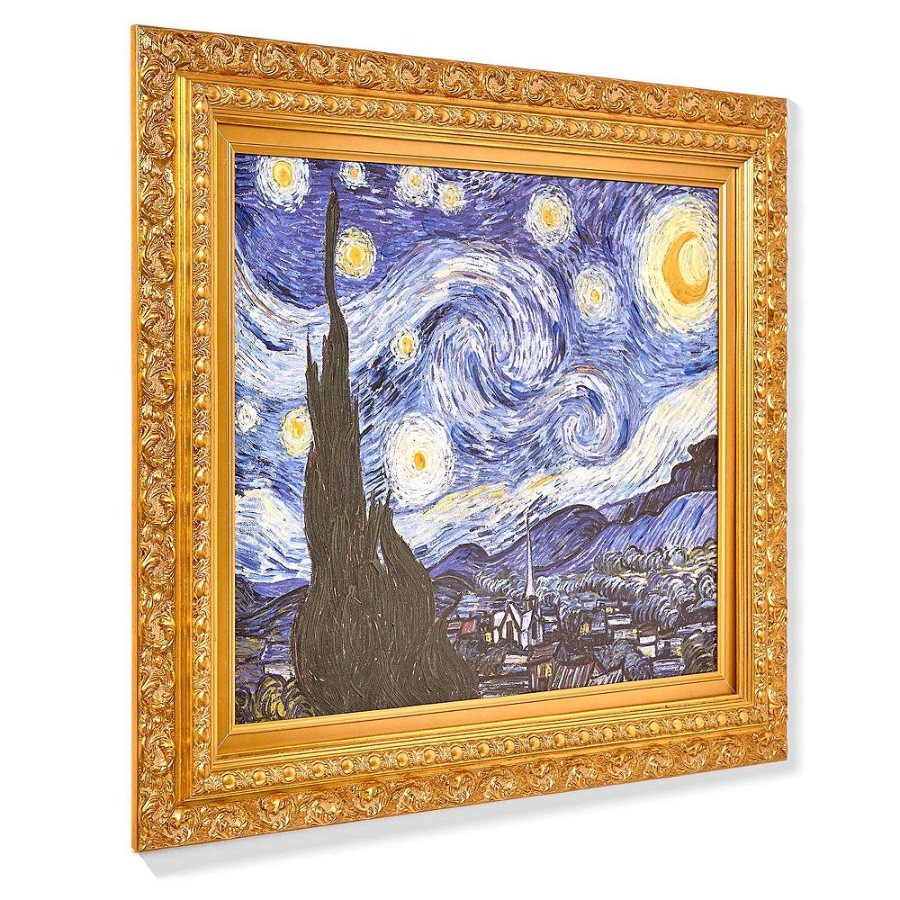Framed Retro Starry Night With Funny Cat Canvas Prints