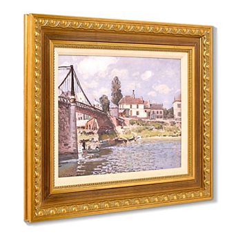 American Art Décor Ornate Framed "The Bridge at Villeneuve" Canvas Print by Alfred Sisley