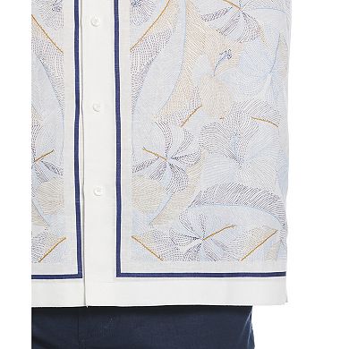 Men's Cubavera Linen Blend Leaf Print Short Sleeve Button-Down Shirt
