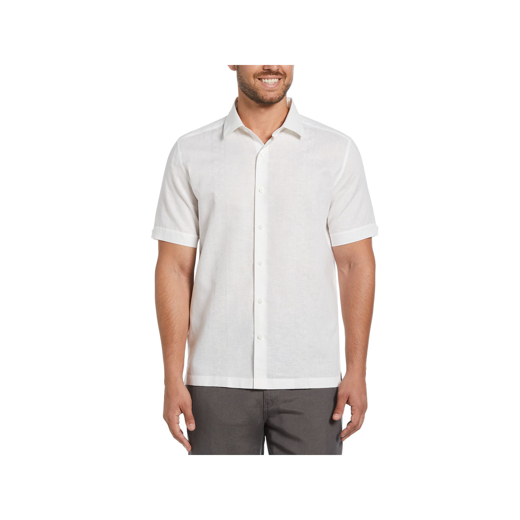 Mens Cubavera Embroidered Contrast Wave Short Sleeve Button-Down Panel Shi