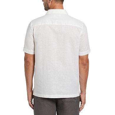 Men's Cubavera Embroidered Contrast Wave Short Sleeve Button-Down Panel Shirt