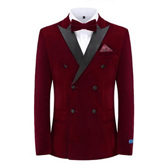 Men's 2 pc Velvet Birdseye Lapel Double-breasted Slim-fit Tuxedo With Performance Stretch Pants