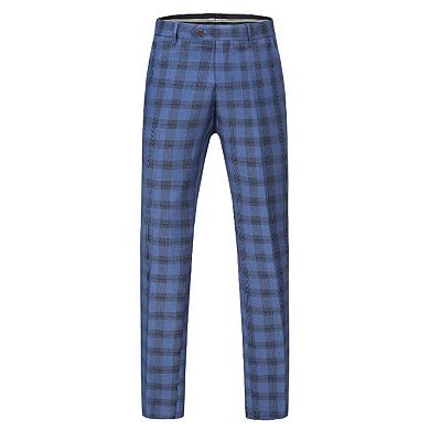 Men's 3-piece Performance Stretch Slim Fit Blue & Black Plaid Suit
