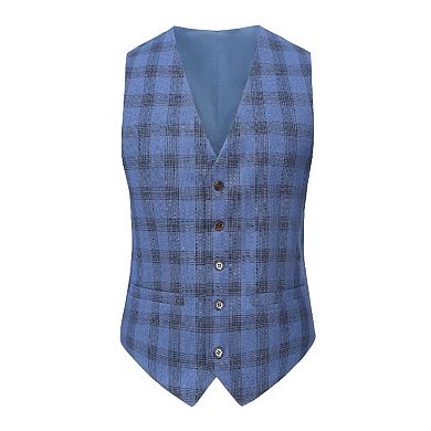 Men's 3-piece Performance Stretch Slim Fit Blue & Black Plaid Suit