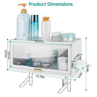 Bathroom Storage Organizer With Dustproof Transparent Magnetic Door And Side Opening