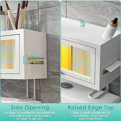 Bathroom Storage Organizer With Dustproof Transparent Magnetic Door And Side Opening