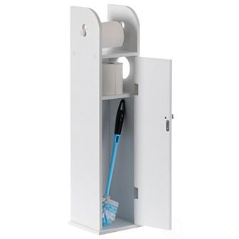 White Freestanding Bathroom Toilet Paper Roll Holder With Storage And Extra Slot For Tissue Roll