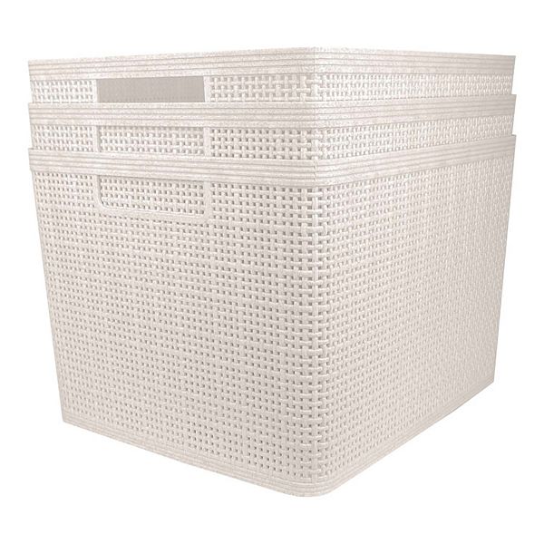 Belle Maison 3-pk. Large Regtangular Wheat Bins - Linen