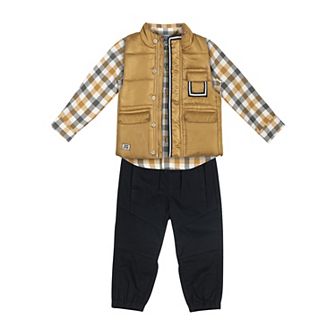 Toddler Boy Little Lad 3 pc Puffer Vest, Shirt, & Pant Set