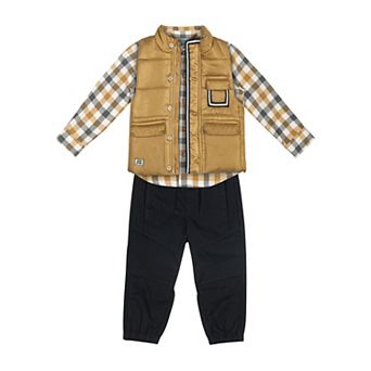 Toddler Boy Little Lad 3 pc Puffer Vest, Shirt, & Pant Set