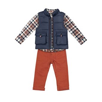 Baby Boy Little Lad 3 pc Red Bomber Vest, Shirt & Pants Set
