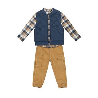 Toddler Boy Little Lad 3 pc Navy Bomber Vest, Shirt & Pants Set