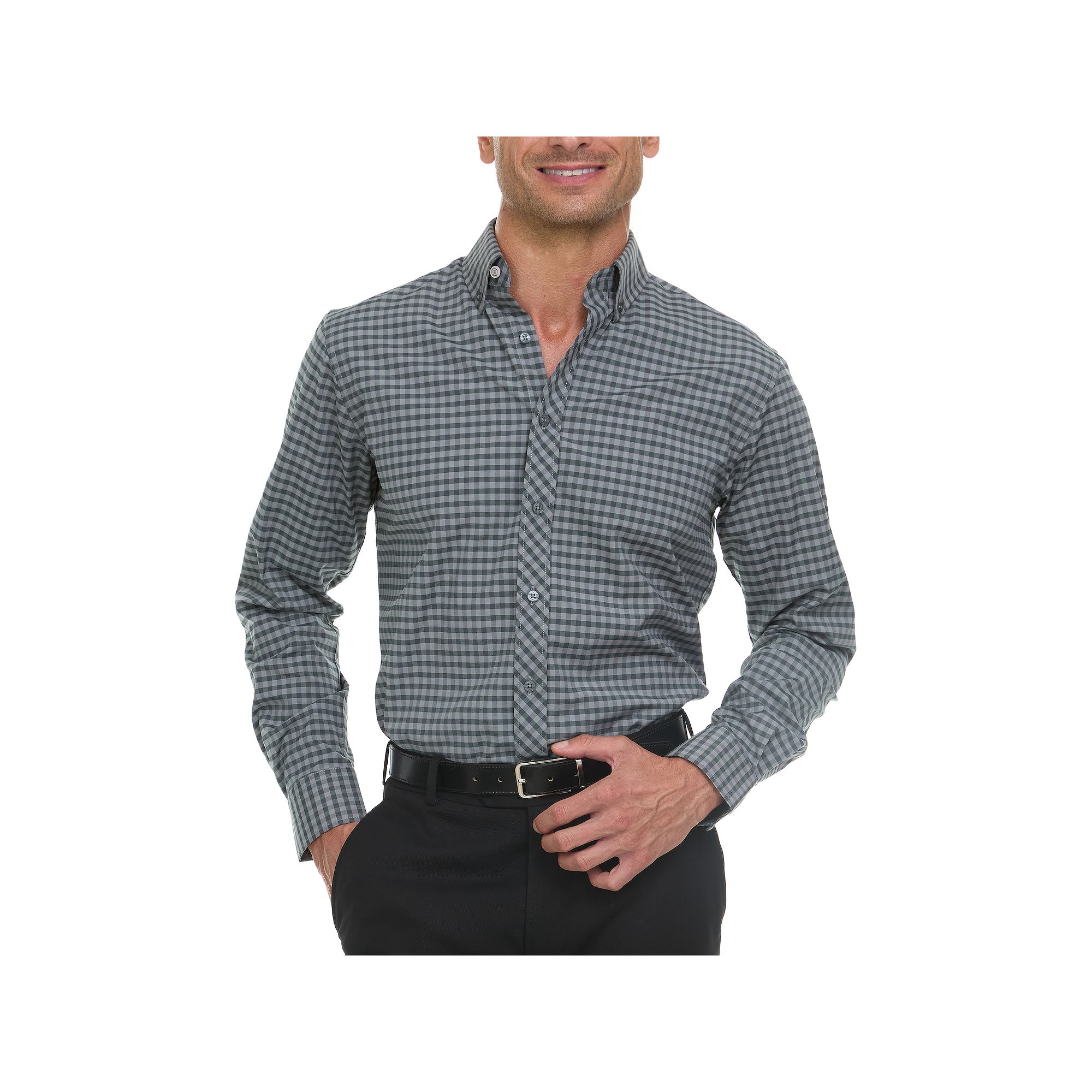Mens Ben Sherman Slim-Fit Dress Shirt, Size: XL-34/35, Gray Black Check