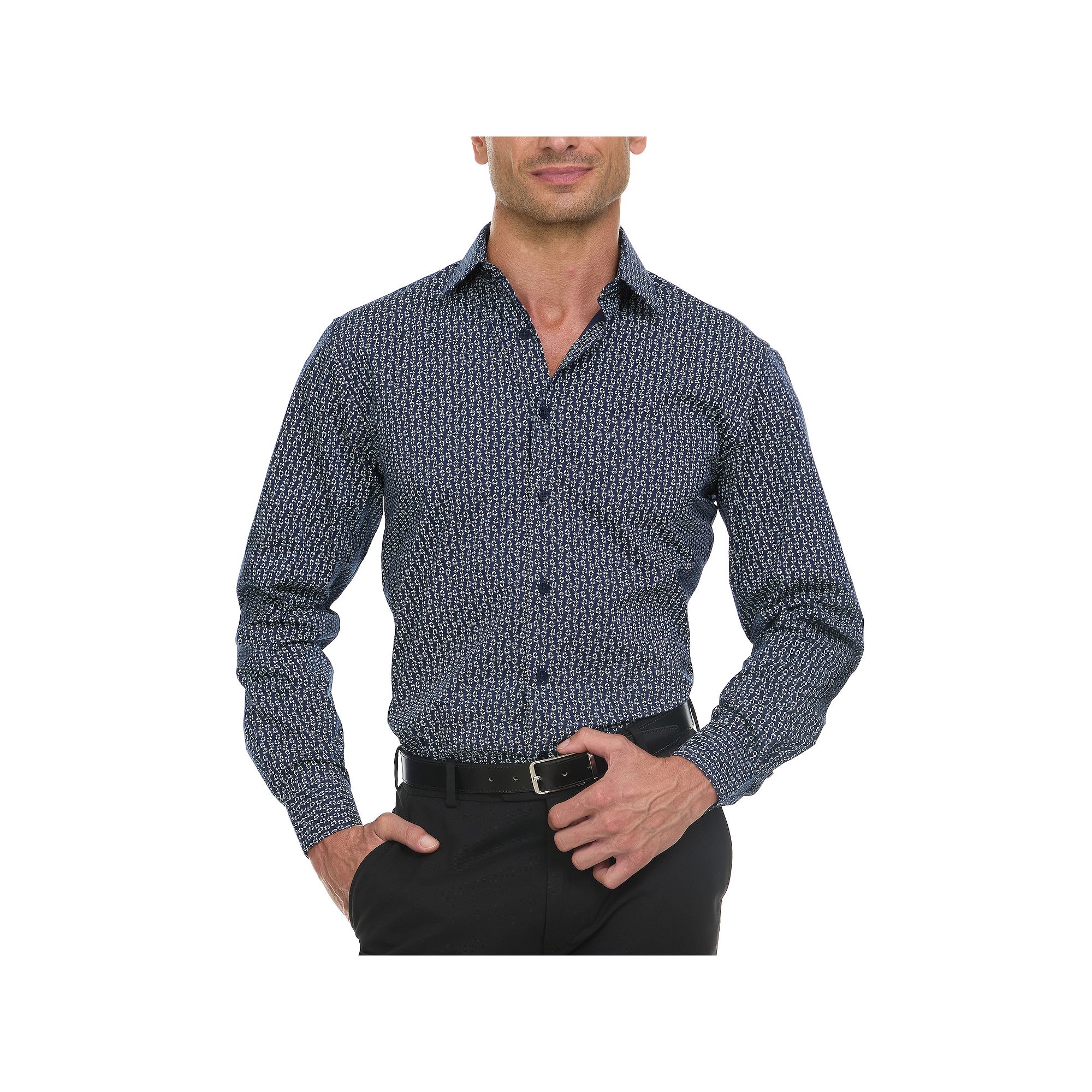 Mens Ben Sherman Slim-Fit Dress Shirt, Size: XL-34/35, Navy White Print