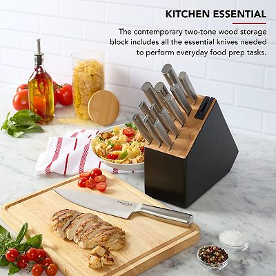 豪華グリドルセット約34cm、1000D厚手ケース、アミ、木製取手、トング、五徳 KitchenAid® Black Gourmet Knife Block 14-piece Set with Built in