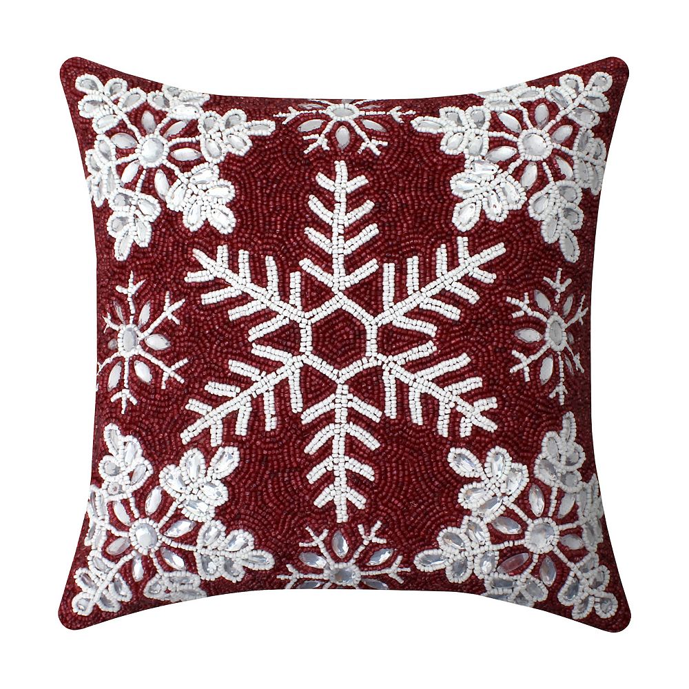 St nicholas square red beaded snowflake pillow
