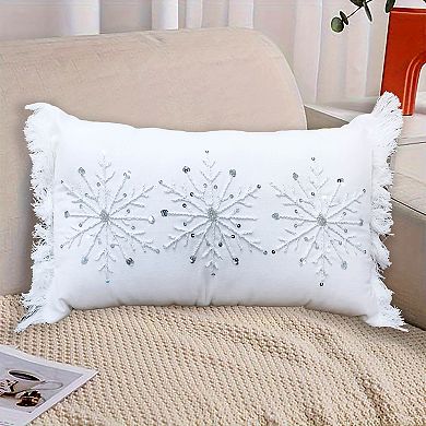 St. Nicholas Square Ivory Beaded Snowflake Throw Pillow