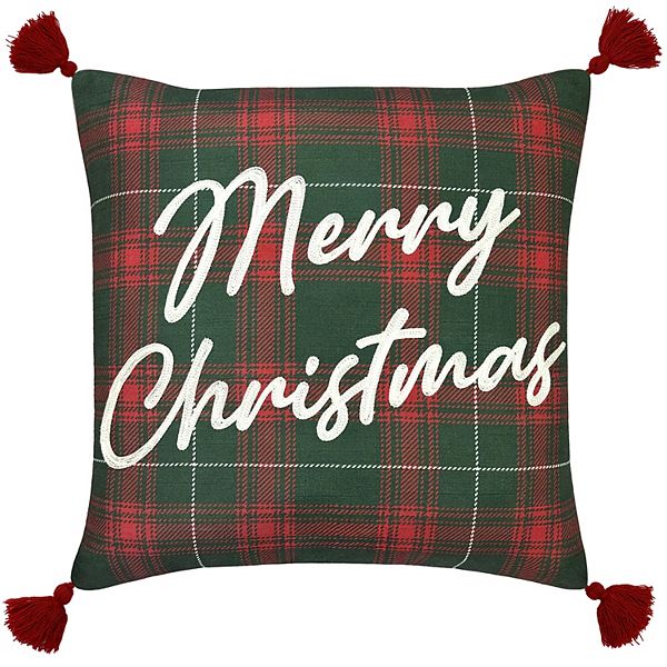 St. Nicholas Square® Green Plaid Merry Christmas Throw Pillow - Green