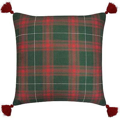 St. Nicholas Square Green Plaid Merry Christmas Throw Pillow
