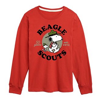 Boys 8-20 Peanuts Snoopy Woodstock Beagle Scout Long Sleeve Graphic Tee