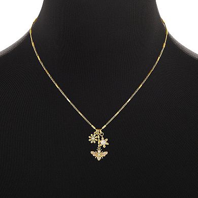Emberly Gold Tone Multi-Color Flower & Bee Pendant Chain Necklace