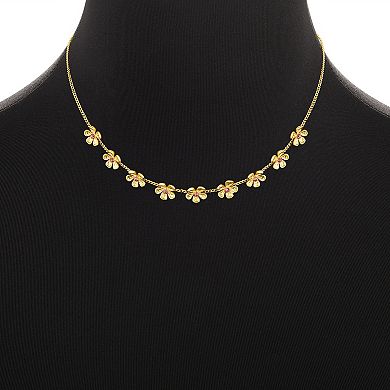 Emberly Gold Tone Polished Flower Drop Earrings & Flower Necklace Set