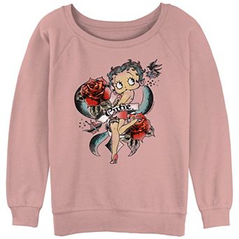 Women's Betty Boop Cutie Tattoo Design Slouchy Terry Graphic Pullover