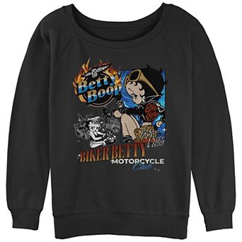 Women's Betty Boop Biker Betty Slouchy Terry Graphic Pullover