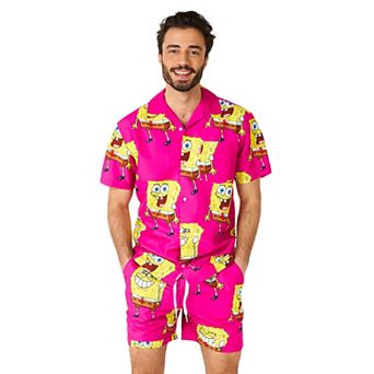 Men's OppoSuits SpongeBob SquarePants Pink Short Sleeve Button Down Shirt & Shorts Set