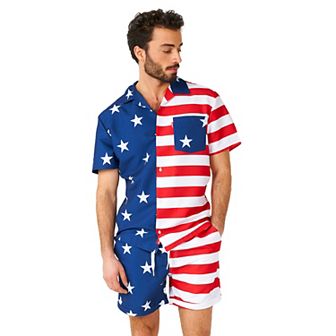 Men's OppoSuits American Flag McSummer Short Sleeve Button Down Shirt & Shorts Set