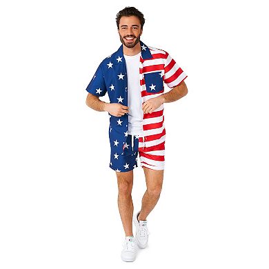 Men's OppoSuits American Flag McSummer Short Sleeve Button Down Shirt & Shorts Set