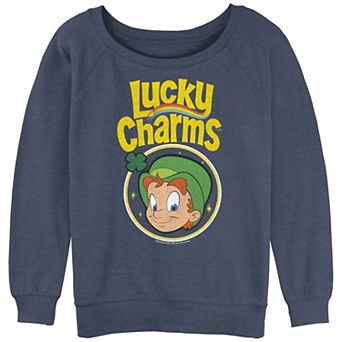 Juniors' Lucky Charms Leprechaun Stamp Slouchy Terry Graphic Pullover