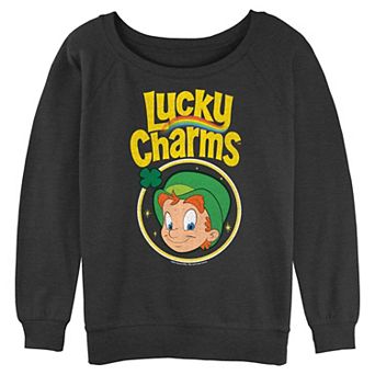 Juniors' Lucky Charms Leprechaun Stamp Slouchy Terry Graphic Pullover