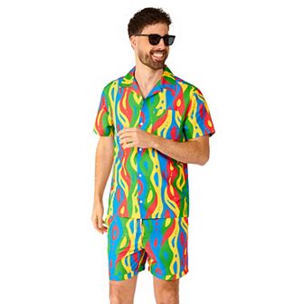Men's OppoSuits Loopy Lines Print Short Sleeve Button Down Shirt & Shorts Set