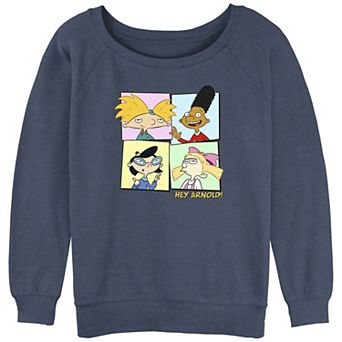 Juniors' Hey Arnold! Arnold Gerald Phoebe And Helga Square Portraits Slouchy Terry Graphic Pullover
