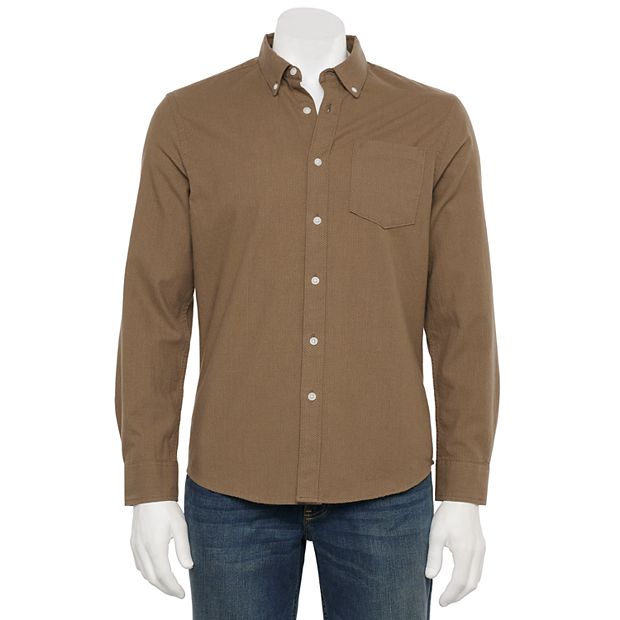 long sleeve brown dress shirt men Hisdern Men's Brown Dress Shirt with Contrast Collar for Casual