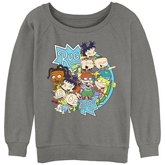 Juniors' Rugrats Rainbow Logo Slouchy Terry Graphic Pullover