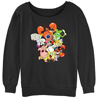 Juniors' SpongeBob SquarePants And Bikini Bottom Friends Slouchy Terry Graphic Pullover