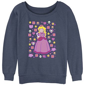 Juniors' Super Mario Bros Princess Peach Icons Slouchy Terry Graphic Pullover