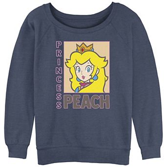 Juniors' Super Mario Bros Princess Peach Frame Portrait Slouchy Terry Graphic Pullover