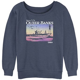 Juniors' Welcome To The Outer Banks Slouchy Terry Graphic Pullover